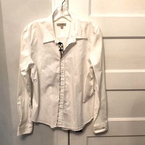 Burberry London white cotton large shirt with Burberry plaid trim